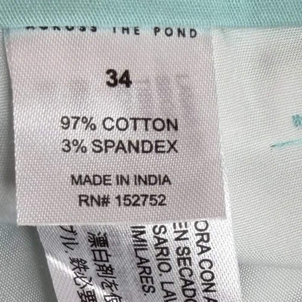 Across The Pond Men's Slim Stretch Chino Shorts Sz‎ 34 Seafoam Green NWT